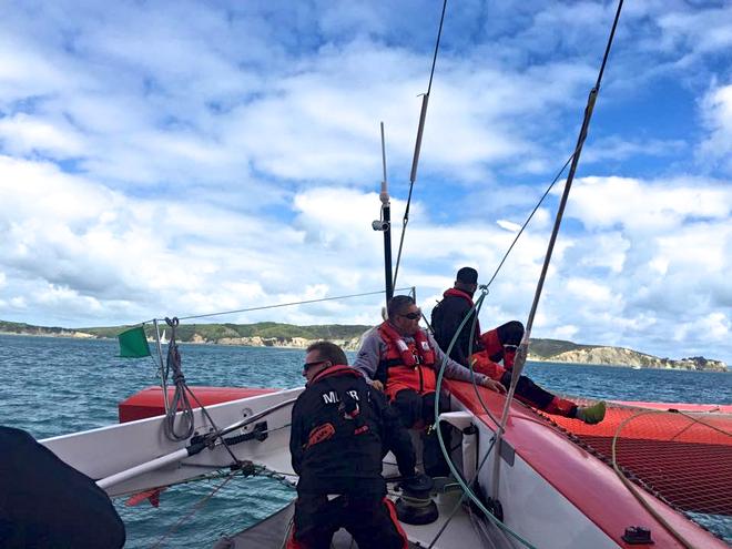 TeamVodafoneSailing goes through Tiri Passage 30 minutes after the start of the 2015 PIC Coastal Classic © Stu Mackinvern